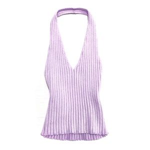 Lavender Knit Crop Halter Top